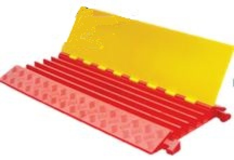 Kabeldrempel uit PU met plastic klep rood/geel 900 x 500 x 55mm (5x 42 x 42mm)