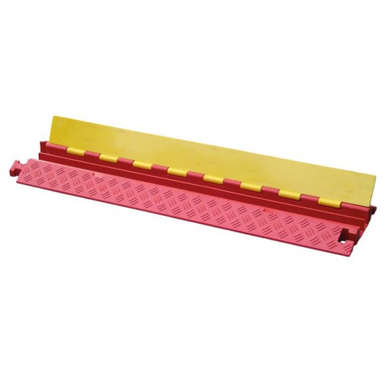 Kabeldrempel uit PU met plastic klep rood/geel 1000 x 250 x 45mm (2x 35 x 35mm)