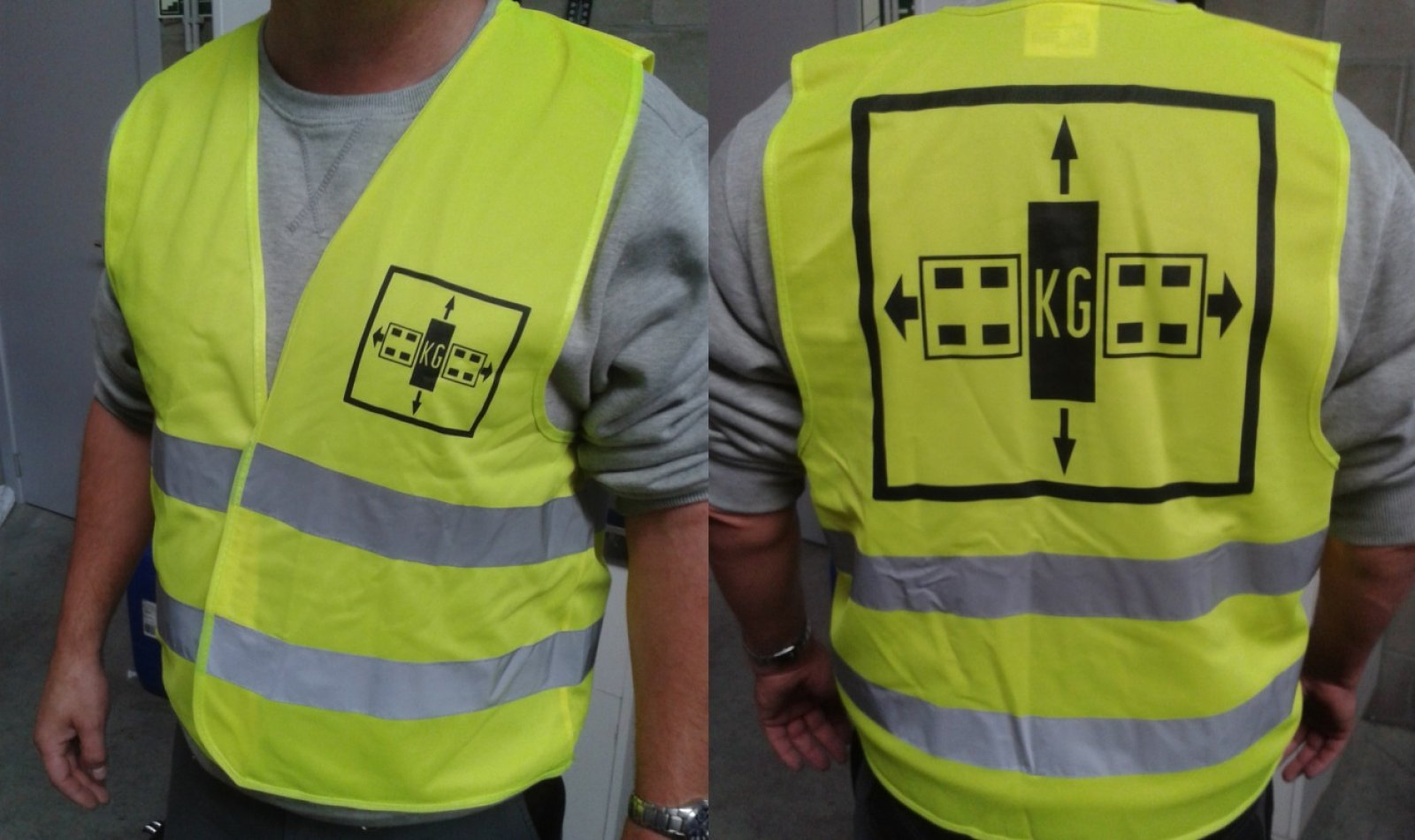 Fluo vestje geel L/XL met reflecterende strepen en logo voor uitzonderlijk vervoer