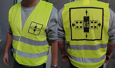 Fluo vestje geel L/XL met reflecterende strepen en logo voor uitzonderlijk vervoer