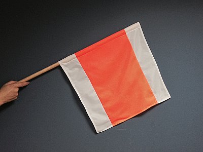 Seinvlag - oranje/wit - 500 x 500 mm met houten steel 80cm