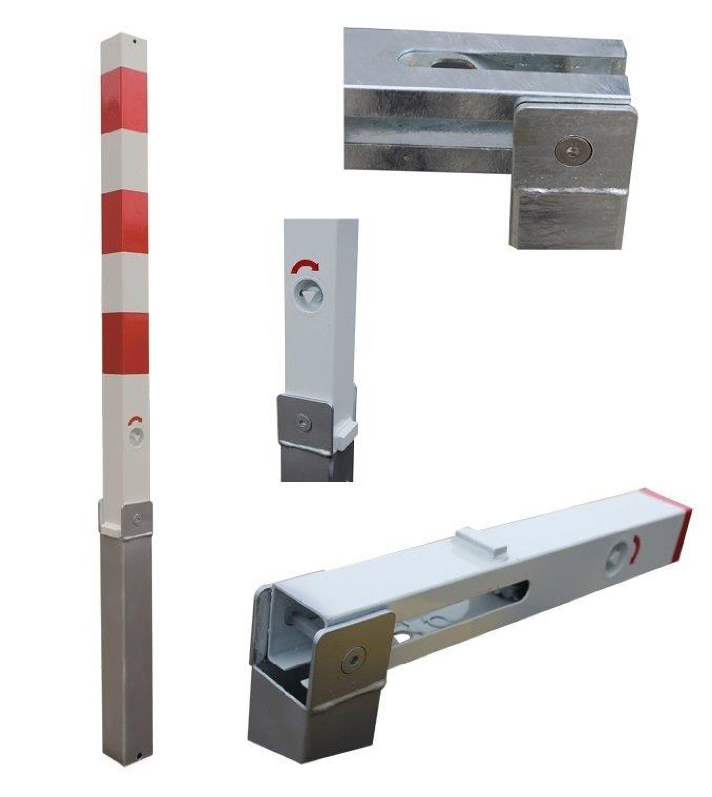 Paal wit/rood 70 x 70 mm verzinkbaar en klapbaar (driekantslot) L 1000  + 480 mm