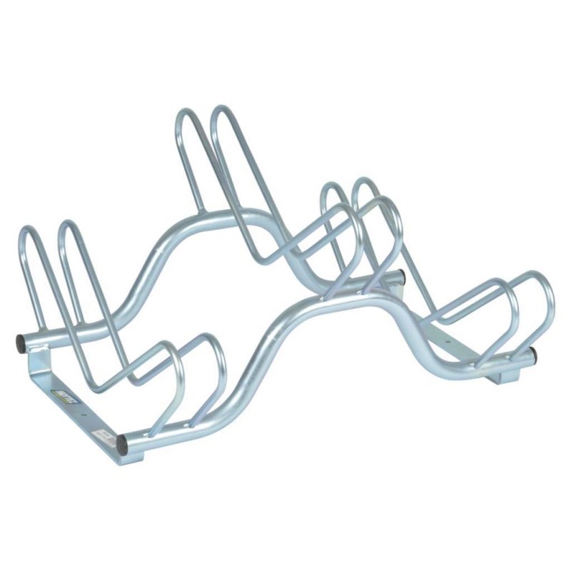 Verzinkt fietsenrek 3 fietsen - Zijdelingse schikking - 2 niveau's - L 680 mm. Voor bandbreedtes 35-58 mm.