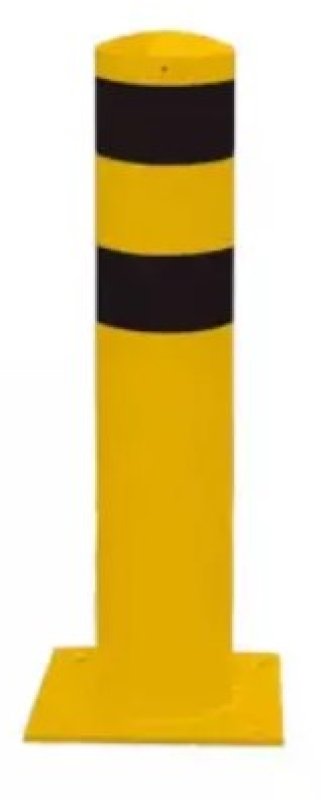 Stootpaal met voetplaat - geel/zwart - Ø152 x H 1500 mm met losse afdekkap