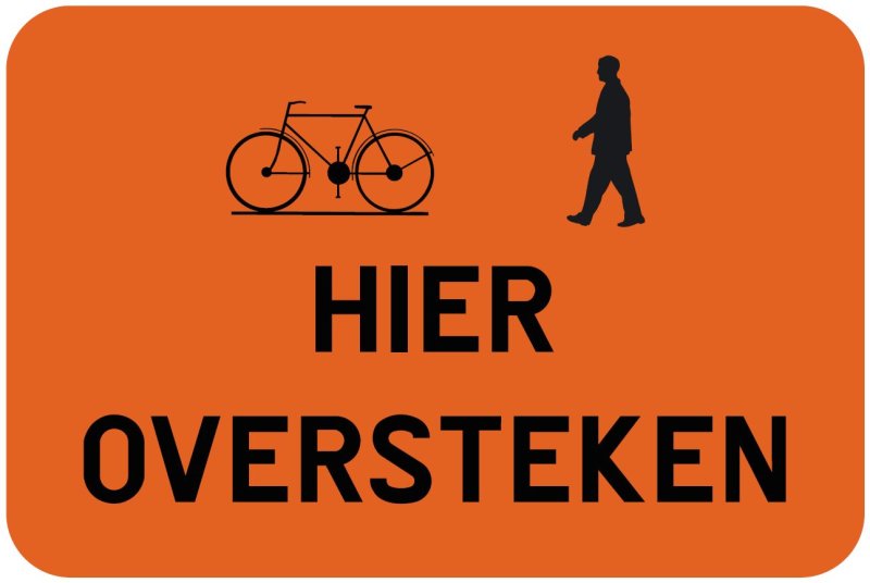 Bord T250 PICTO Voetganger + Fiets HIER OVERSTEKEN 600 x 400 mm