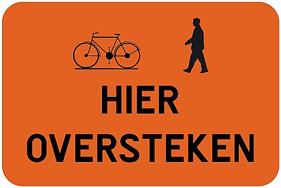 Bord T250 PICTO Voetganger + Fiets HIER OVERSTEKEN 600 x 400 mm