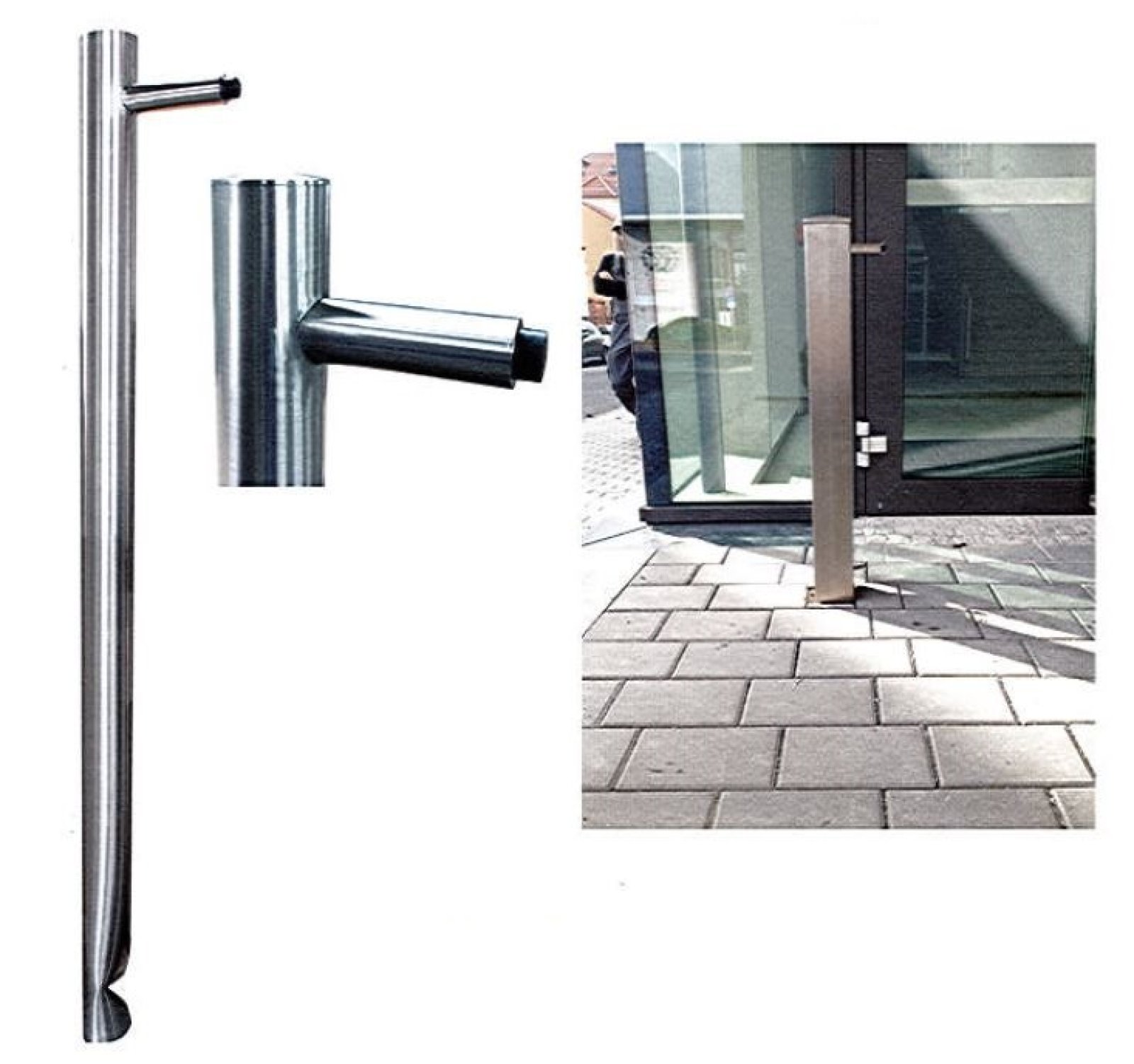Inox paal 70 x 70 mm H 1400 mm voorzien van deurstop - om in te betonneren