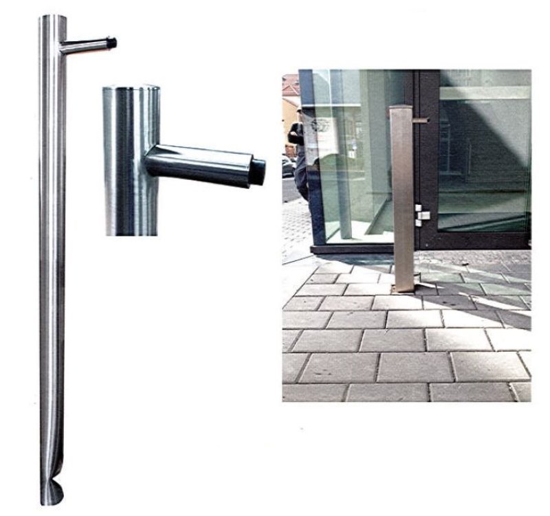 Inox paal 70 x 70 mm H 1400 mm voorzien van deurstop - om in te betonneren
