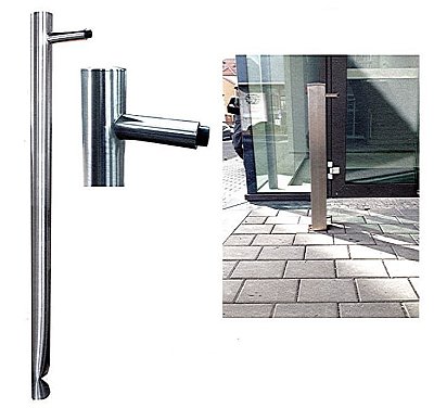 Inox paal 70 x 70 mm H 1400 mm voorzien van deurstop - om in te betonneren