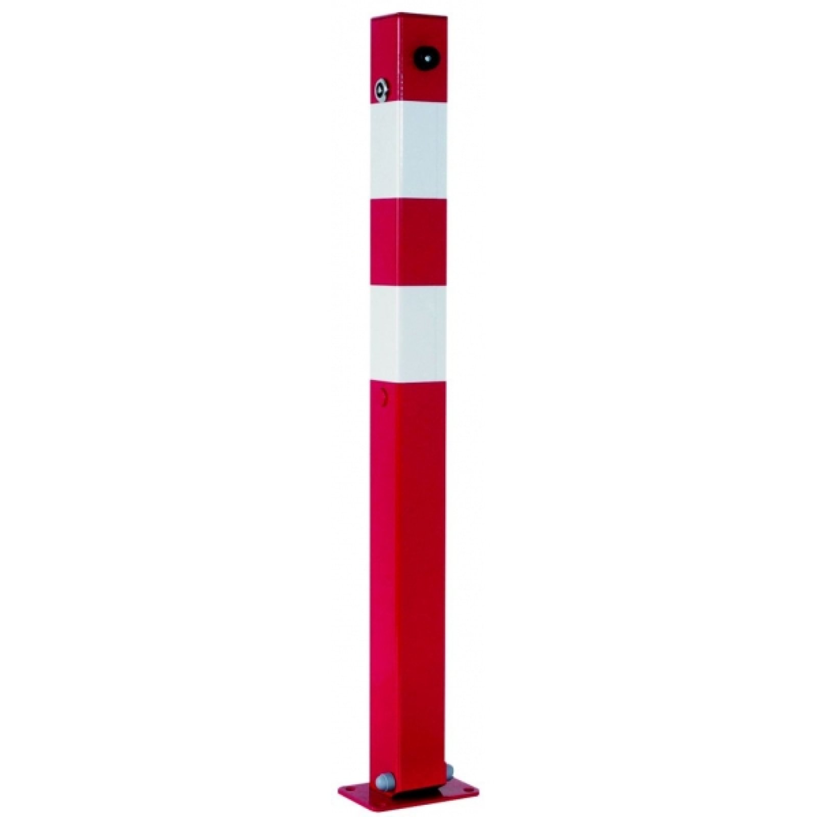 Paal rood/wit 70 x 70 mm neerklapbaar (8mm driekantslot) met voetplaat L 900 mm