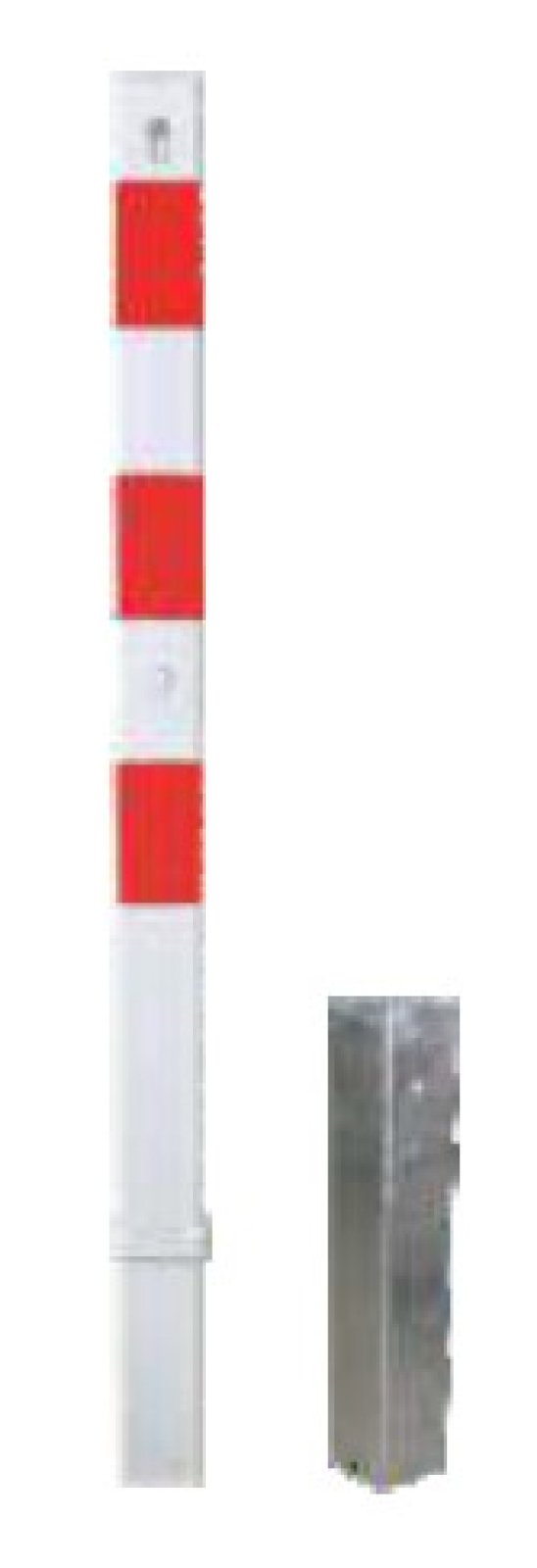 Paal wit/rood 70 x 70 mm uitneembaar (cilinderslot) L 1000 + 500 mm
