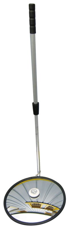 Inspectiespiegel rond Ø400mm (polymir) met telescopische steel van 60cm tot 1m20 voorzien van LED lamp en wieltjes