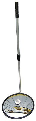 Inspectiespiegel rond Ø400mm (polymir) met telescopische steel van 60cm tot 1m20 voorzien van LED lamp en wieltjes