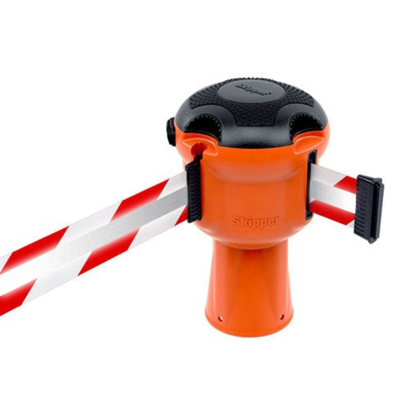 Kegeladapter met 9 meter uittrekbaar lint reflecterend rood/wit (kunststof)