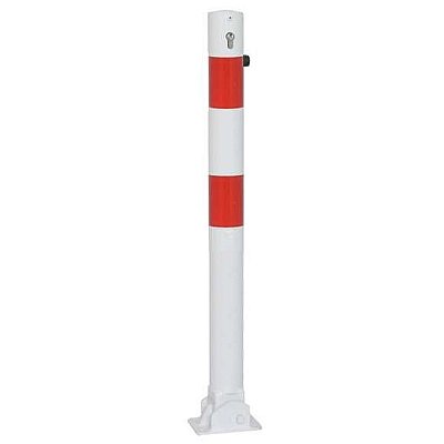 Paal wit/rood Ø 76 mm neerklapbaar (cilinderslot) met voetplaat L 1000 mm