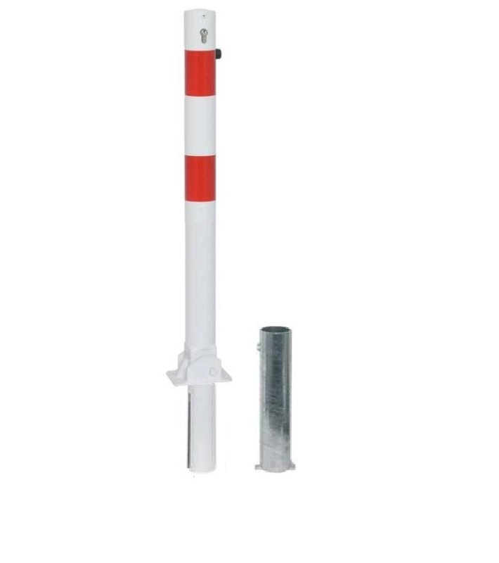 Paal wit/rood Ø 76 mm neerklapbaar & uitneembaar (cilinderslot) L 1000 + 480 mm