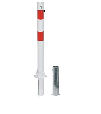 Paal wit/rood Ø 76 mm neerklapbaar & uitneembaar (cilinderslot) L 1000 + 480 mm