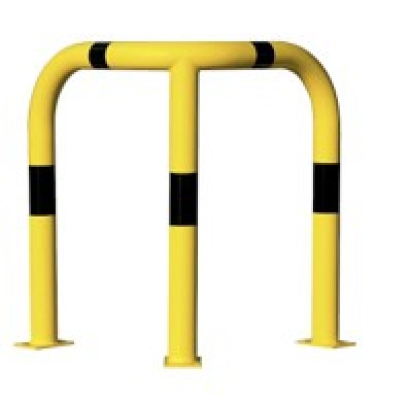 Hoekbeugel ø60mm H 600 mm geel/zwart met voetplaat RAL1018