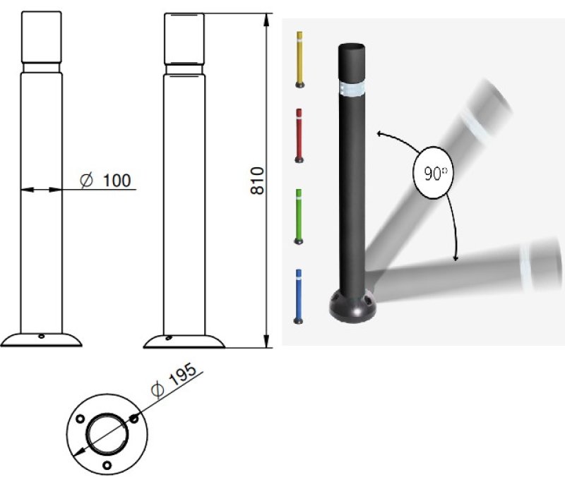 Flexibele paal Ø 100mm - H810 mm - blauw - met voetplaat