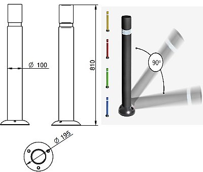 Flexibele paal Ø 100mm - H810 mm - blauw - met voetplaat