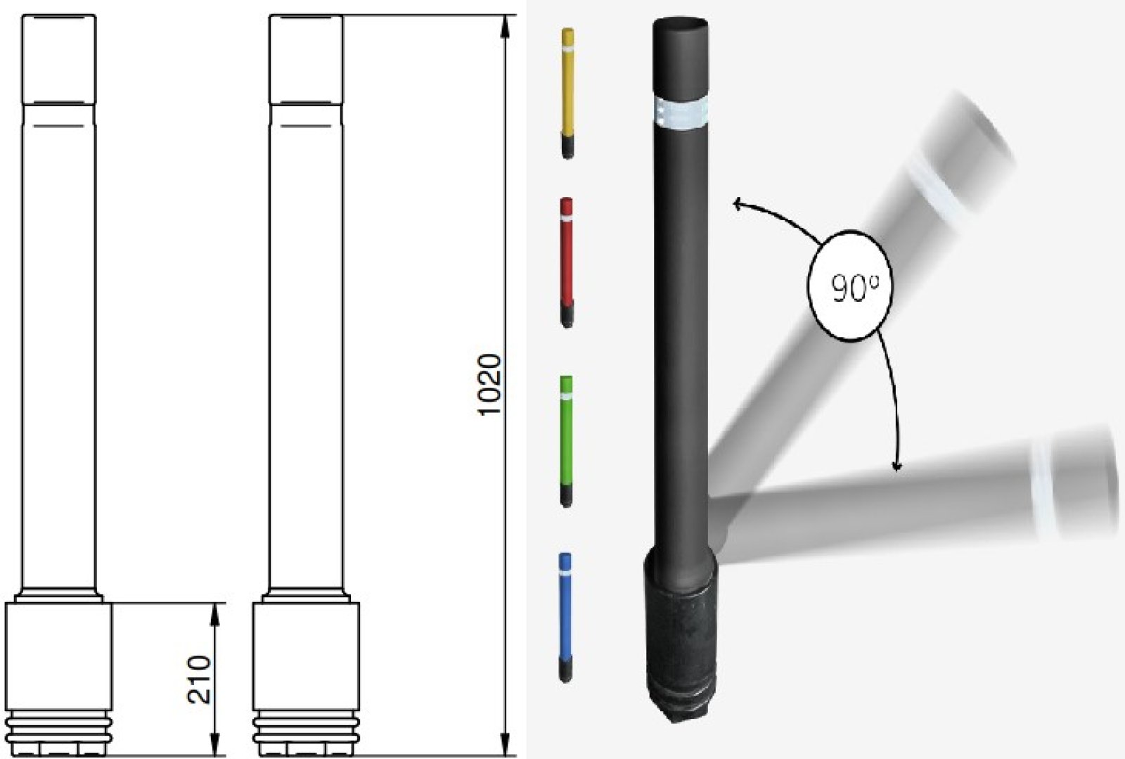 Flexibele paal Ø 100mm - H1020 mm - geel - om in te betonneren