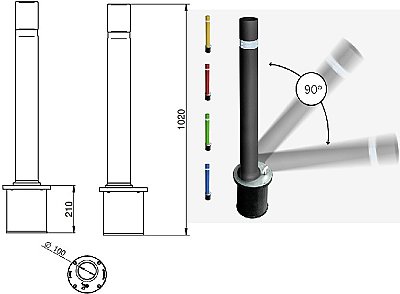 Flexibele paal uitneembaar Ø 100mm - H810 mm bovengronds - rood - om in te betonneren