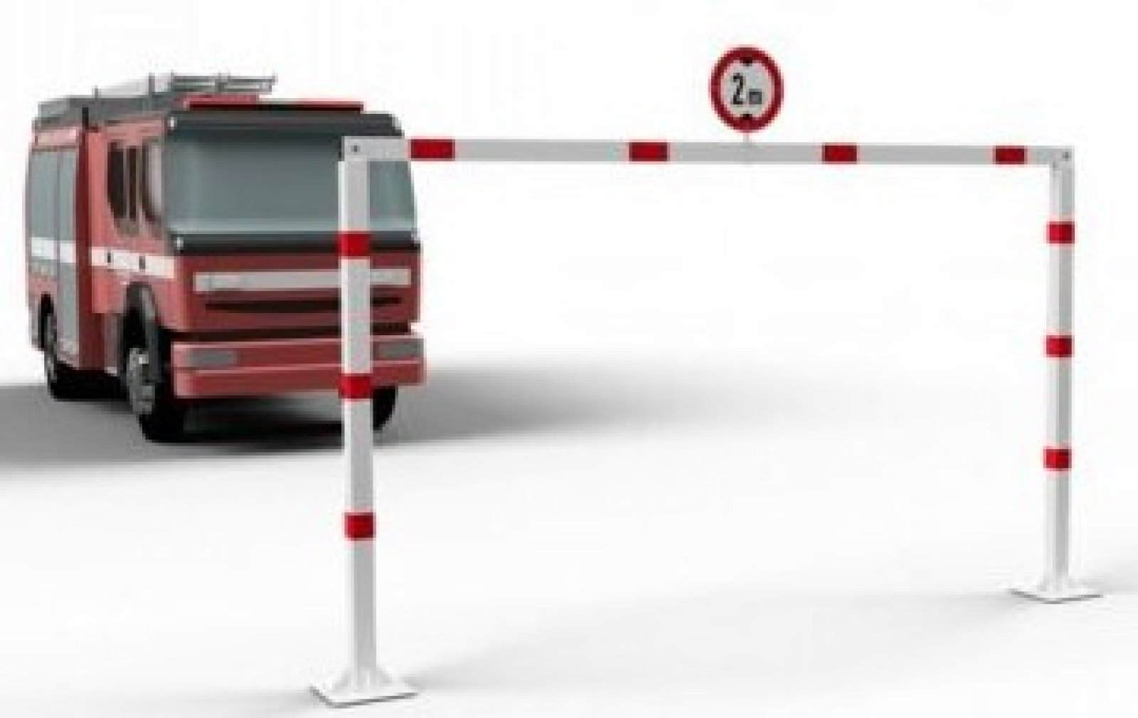 Vaste hoogte begrenzer met voetplaat - H 3100 x B 3000 mm - 70 x 70 rood/wit