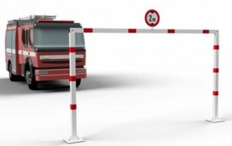 Vaste hoogte begrenzer met voetplaat - H 3100 x B 3000 mm - 70 x 70 rood/wit