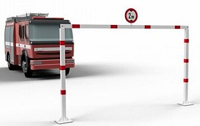 Vaste hoogte begrenzer met voetplaat - H 3100 x B 3000 mm - 70 x 70 rood/wit