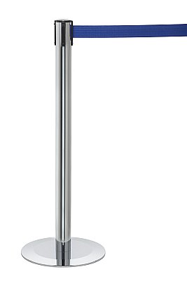 Paal chroom met uittrekbaar lint (3,65 m) H: 970 mm