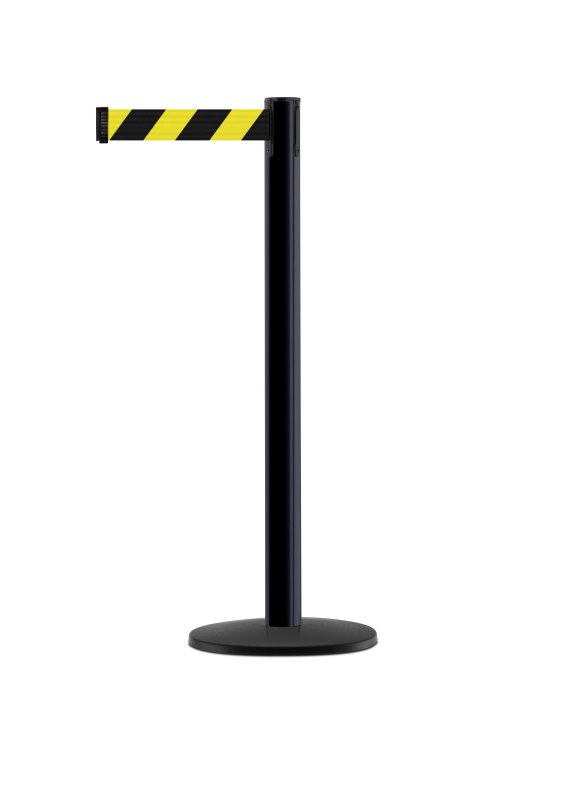 Paal in zwart satijn finish met uittrekbaar lint (2,30 m)  H: 970 mm