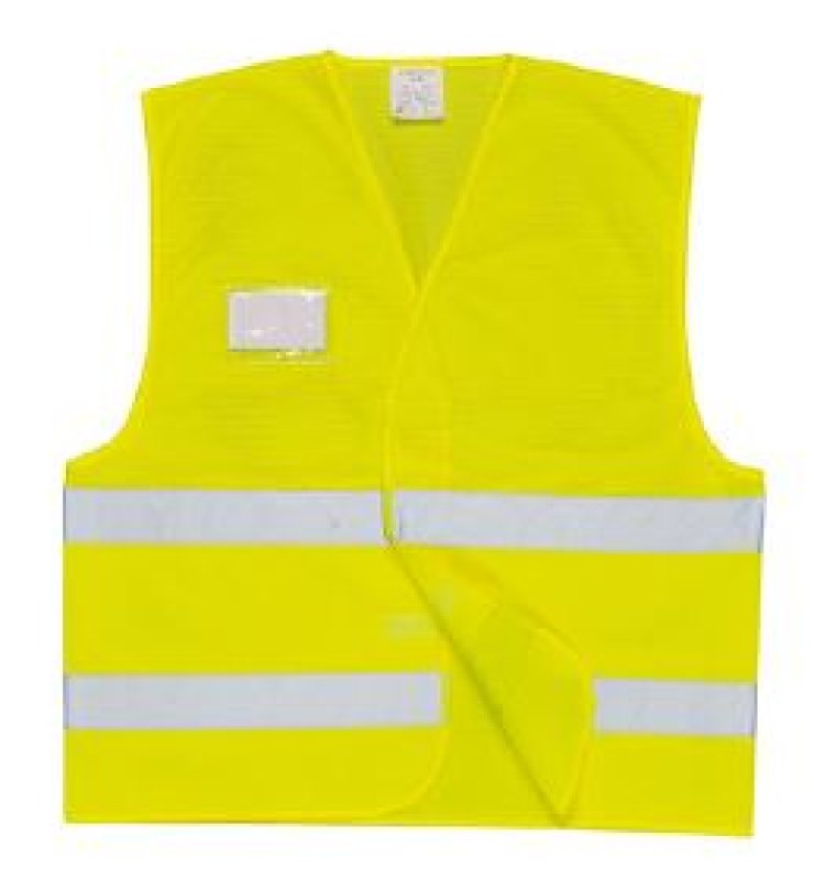 Fluorescerend vestje geel met ID vestje en verstelbare klittenbandsluiting in extra ademende mesh stof in verschillende maten