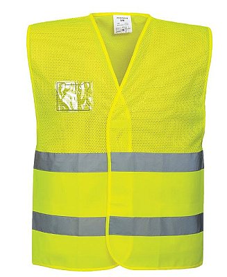 Fluorescerend vestje geel met ID vestje en verstelbare klittenbandsluiting in extra ademende mesh stof in verschillende maten