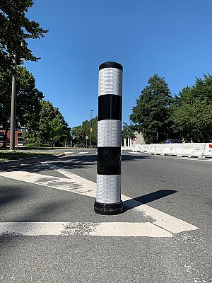 Flexibele overrijdbare Alkopole gemaakt uit flexibel polyurethaan H 800 mm x Ø130 mm inclusief M24 bevestiging,  in verschillende kleuren