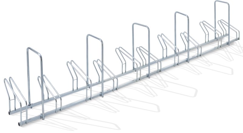 Verzinkt fietsenrek 2 niveaus voor 10 fietsen L 4200 x 450 x 450 mm zonder of met anti-diefstalbeugels (H 830 mm)