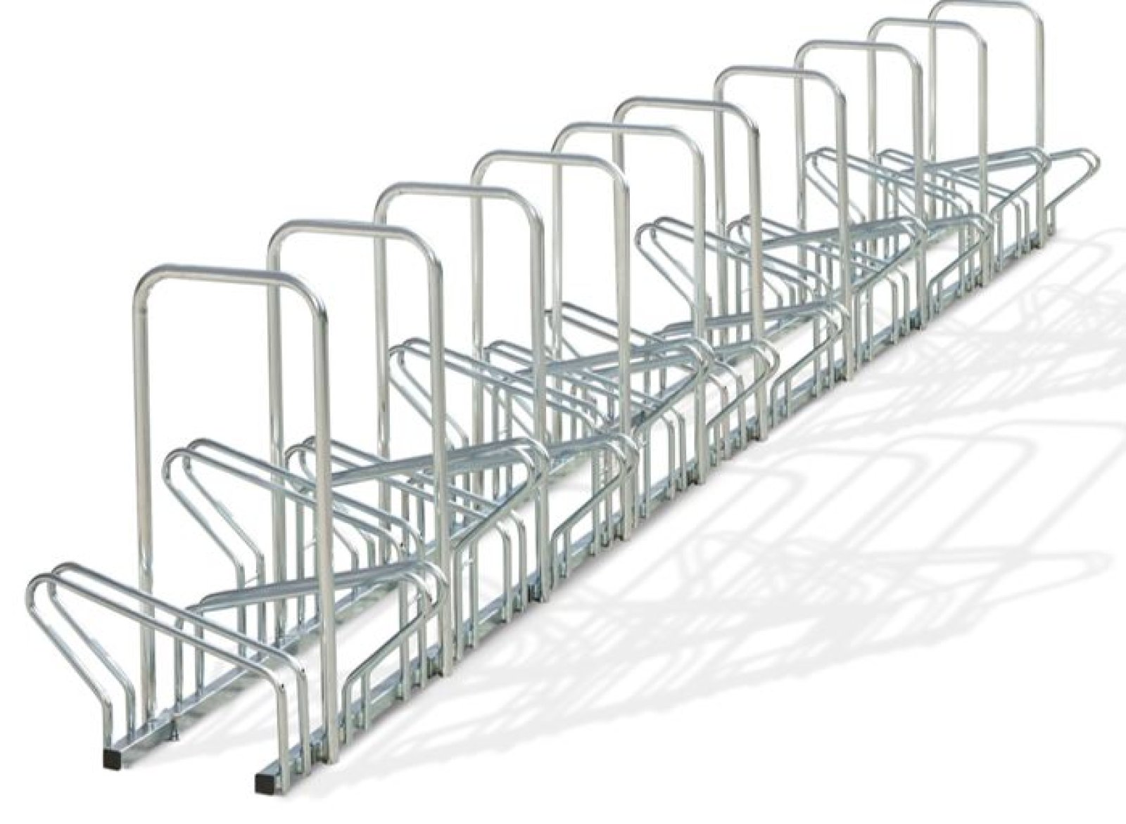 Verzinkt fietsenrek 2 niveaus face-to-face voor 20 fietsen L 4000 x 630 x 400 mm zonder of met anti-diefstalbeugels (H 830 mm)