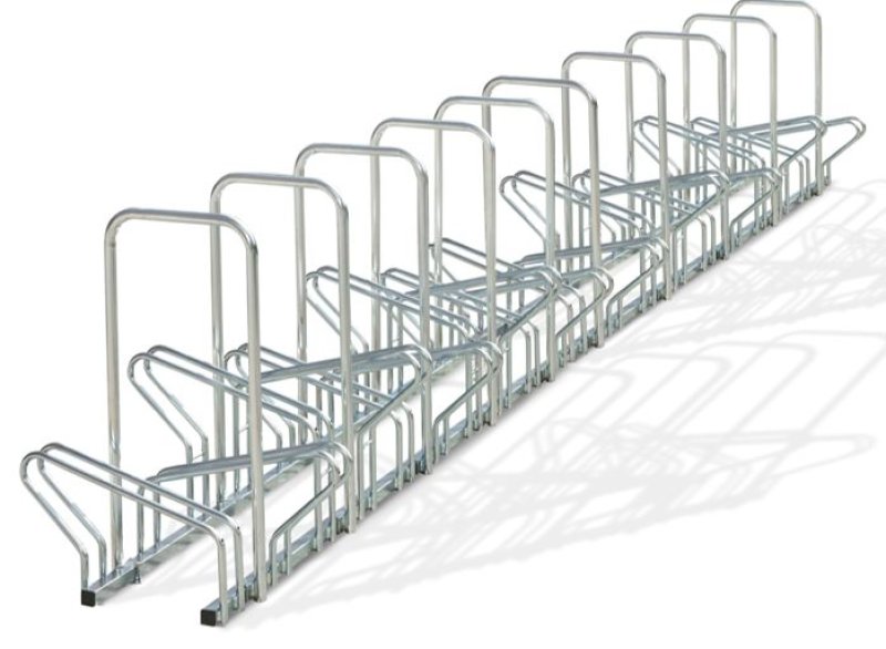 Verzinkt fietsenrek 2 niveaus face-to-face voor 20 fietsen L 4000 x 630 x 400 mm zonder of met anti-diefstalbeugels (H 830 mm)