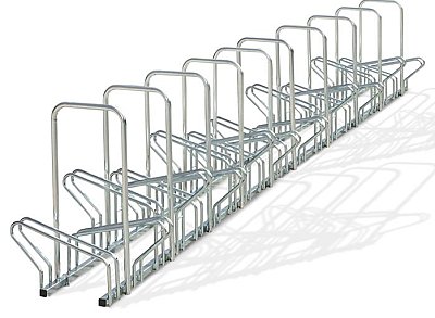 Verzinkt fietsenrek 2 niveaus face-to-face voor 20 fietsen L 4000 x 630 x 400 mm zonder of met anti-diefstalbeugels (H 830 mm)