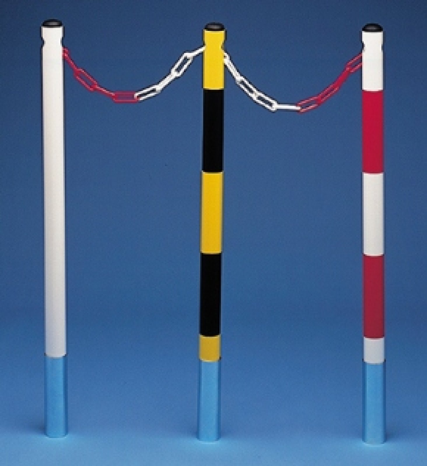 Metalen kettingpaal - wit/rood - Ø 50mm - H: 1000mm (2 uitsparingen voor ketting) set van 2 stuks