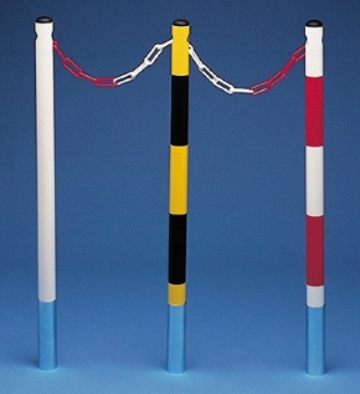 Metalen kettingpaal - wit/rood - Ø 50mm - H: 1000mm (2 uitsparingen voor ketting) set van 2 stuks