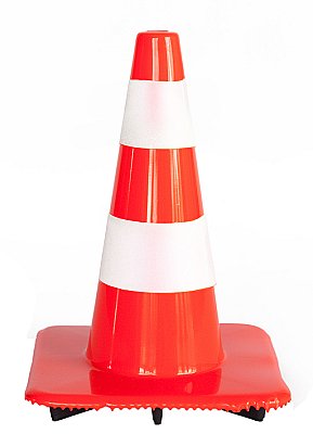 Verzwaarde fluo oranje kegel in soepele PVC met glasparel reflectie klasse 1
