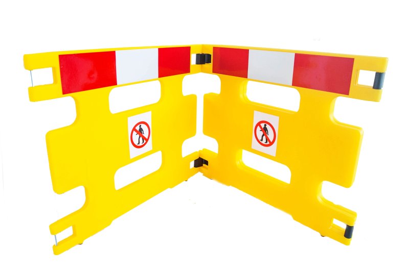 Samenklapbaar hek B 3000 mm x H 800 mm x 30 mm, 3 segmenten van 1000 mm met rood/witte reflectie