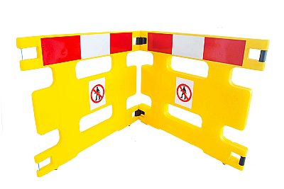 Samenklapbaar hek B 3000 mm x H 800 mm x 30 mm, 3 segmenten van 1000 mm met rood/witte reflectie