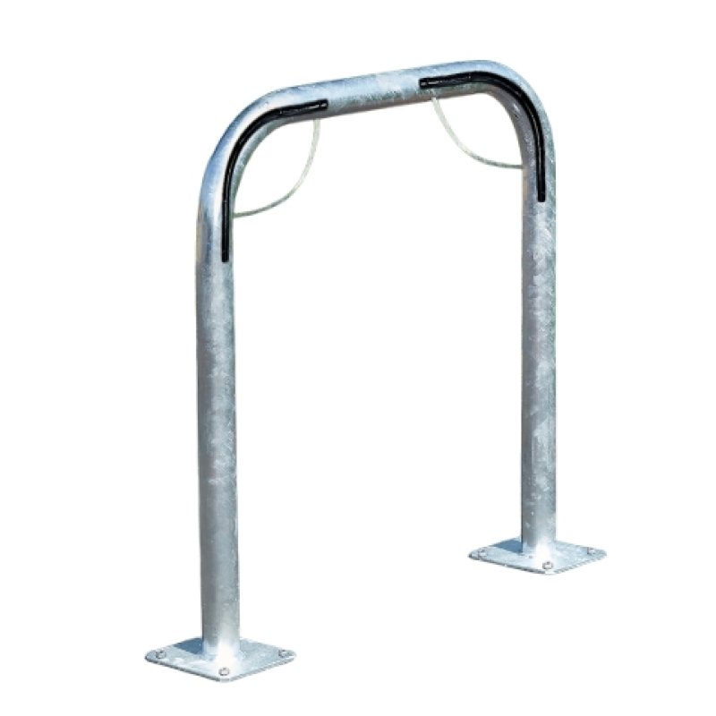 Vrijstaande fietsbeugel met voetplaat galva Ø 50 mm - 750 x 750 mm met anti diefstal beugel