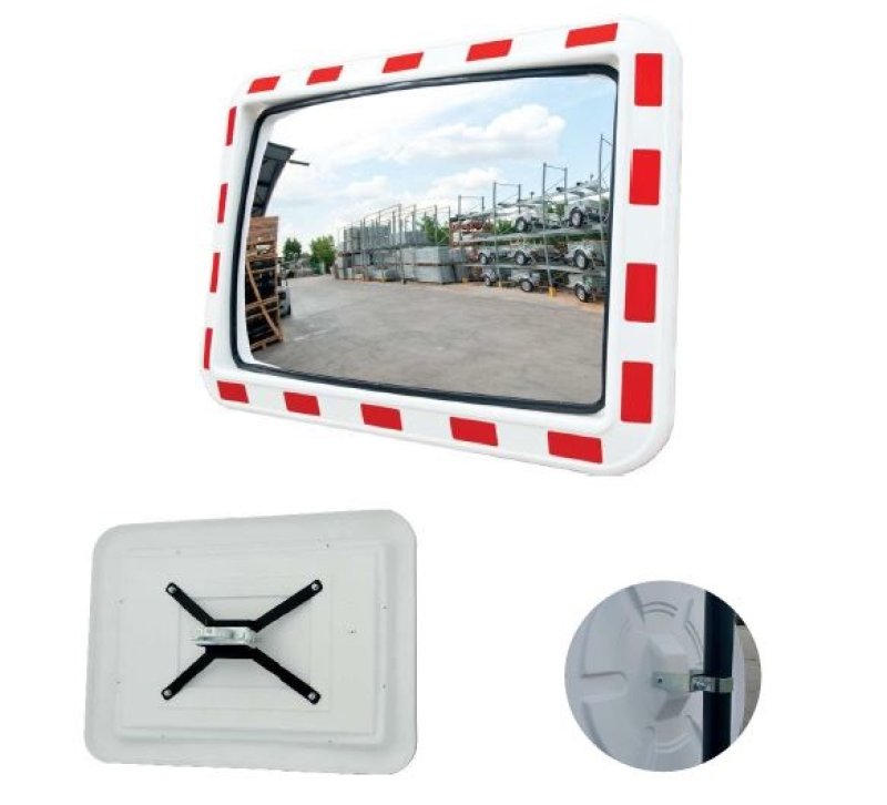 Spiegel - met rood/wit kader - 800 x 600 mm beugel univers.