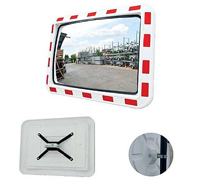 Spiegel - met rood/wit kader - 800 x 600 mm beugel univers.