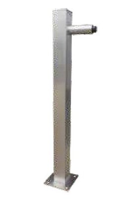 Inox paal 70 x 70 mm H 1400 mm voorzien van deurstop - met voetplaat