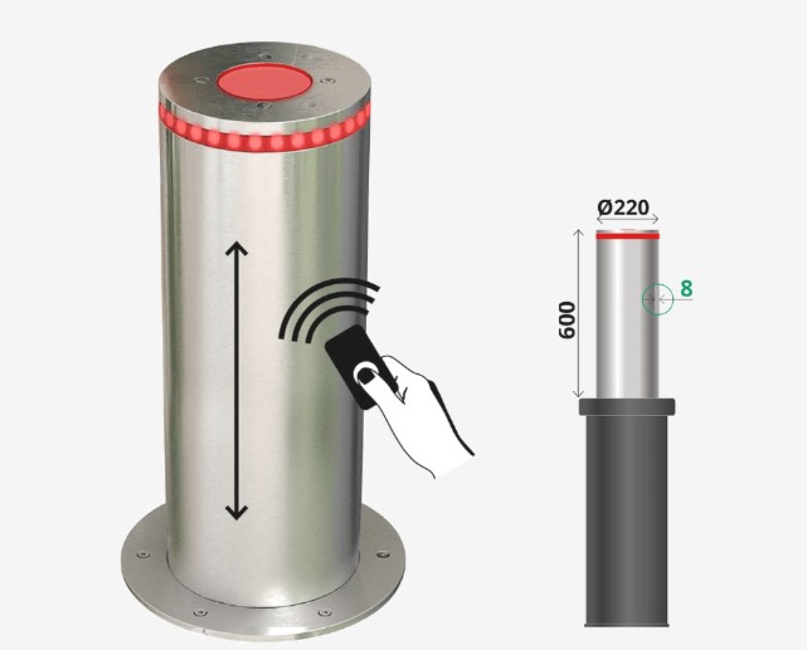 Automatische bollard Ø220 x 600 x 8mm