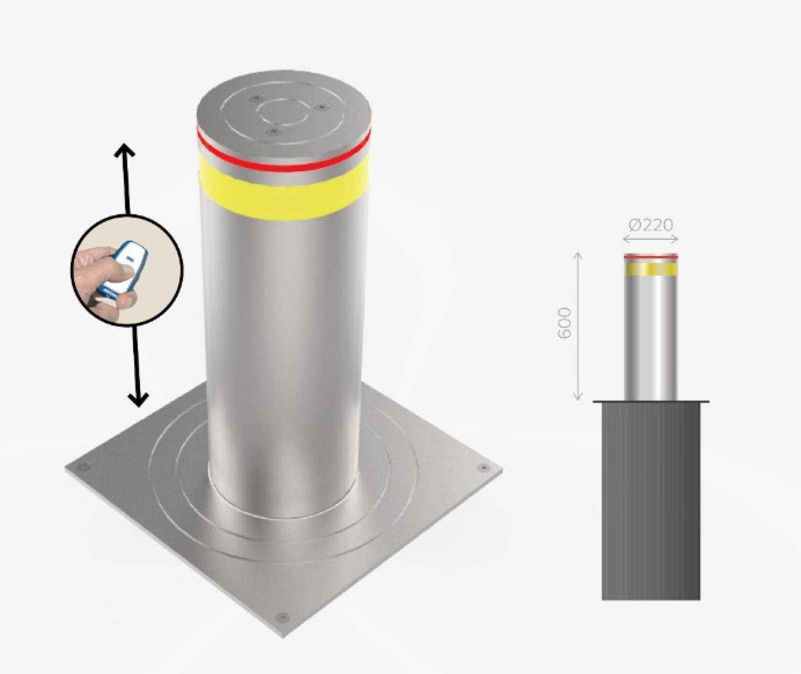 Automatische bollard Ø220 x 600 x 6mm