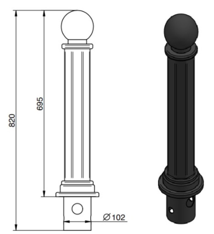 Vaste paal Ø160 mm - H 695 mm bovengronds - zwart - om in te betonneren